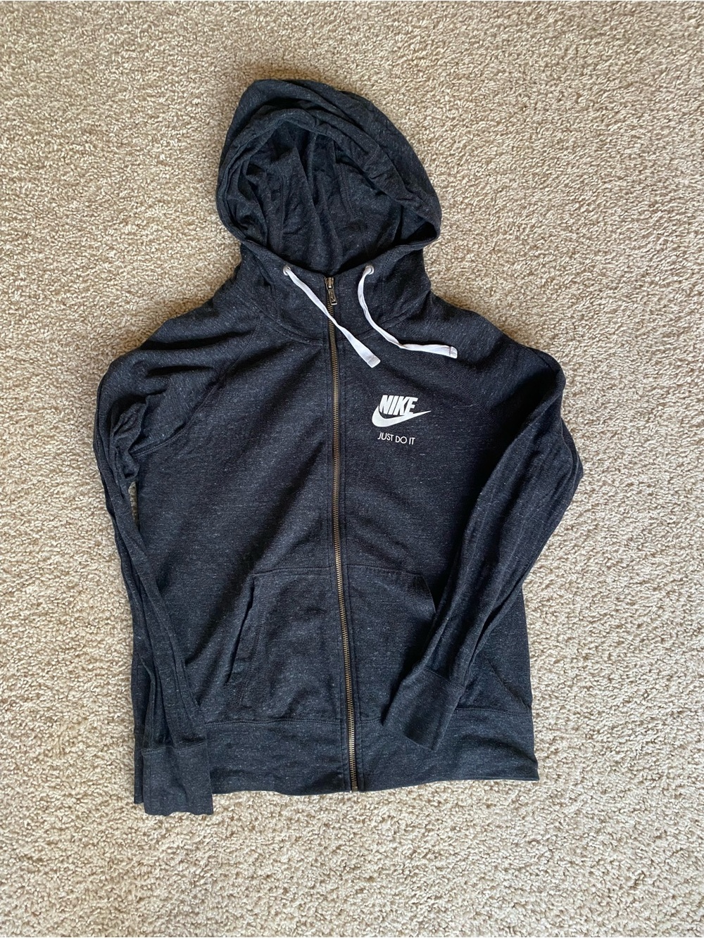 Nike Dark Charcoal Full-Zip Hoodie with White Logo